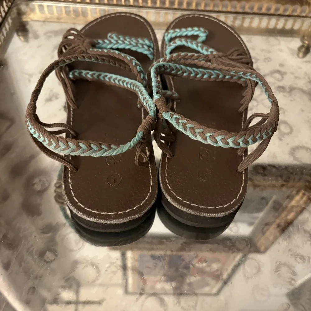 Plaka Palm Leaf Sandals Womens Size 9 Braided Rope Flat Shoes Beach Casual Summe